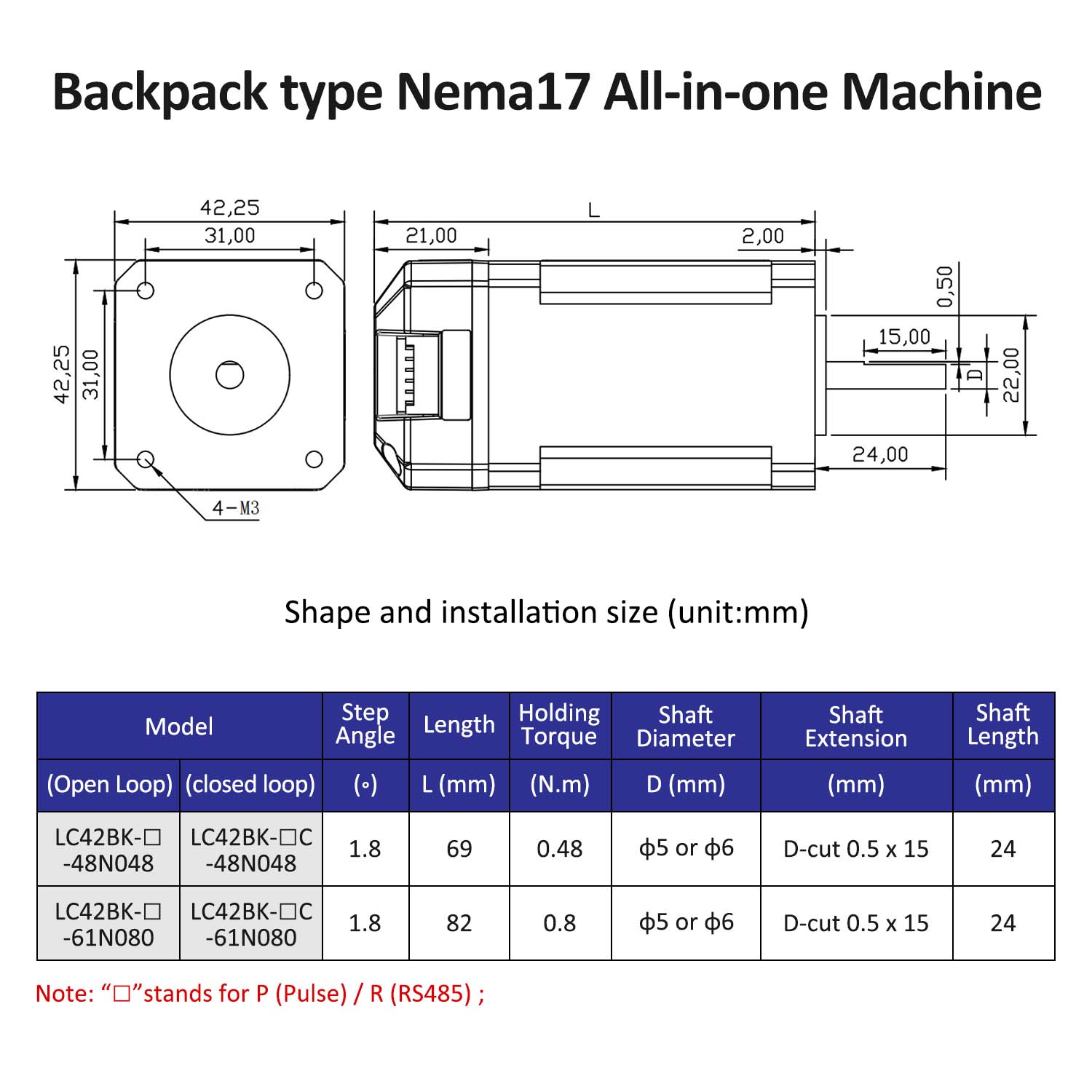 BACKPACK Type Nema17 Open Loop-Closed Loop Integrated Stepper Motor