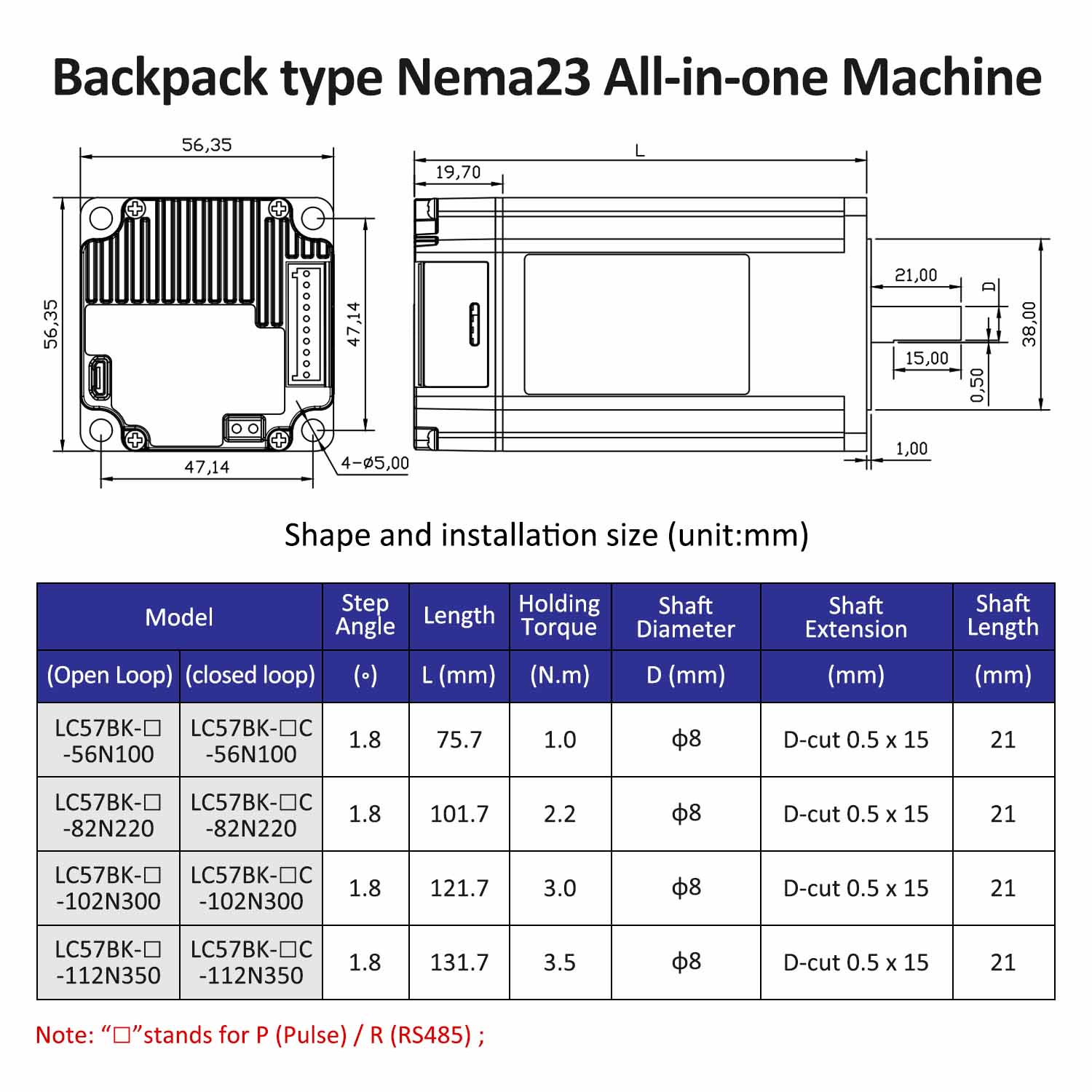 BACKPACK Type Nema23 Open Loop-Closed Loop Integrated Stepper Motor